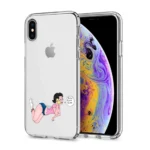 Clear iPhone case with a cartoon character design.