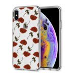 Clear phone case with red rose and black cat pattern.