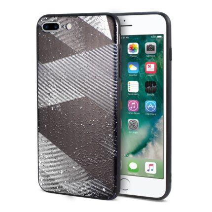 Phone case with diagonal stripes on an iPhone.