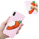 Cute phone case with carrot and cream design on pink polka dots.