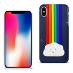 Smartphone with colorful rainbow and cloud case design.