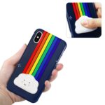 Rainbow cloud phone case with a built-in stress ball for squeezing.