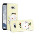 Two phones with cute cartoon cat phone cases labeled 'Chill'.