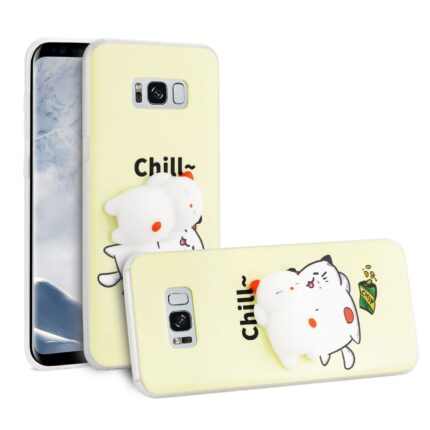 Two phones with cute cartoon cat phone cases labeled 'Chill'.