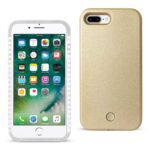 White smartphone with a gold protective case beside it.