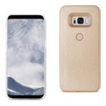 A smartphone with a beige textured case beside it.