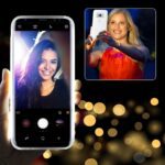 Two women taking selfies with smartphones in different settings.