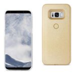Gold-colored phone case and smartphone with mountain wallpaper.