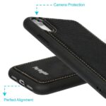 Black textured phone case with stitched detailing and camera protection.