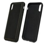 Two black phone cases with textured backs and smooth edges.