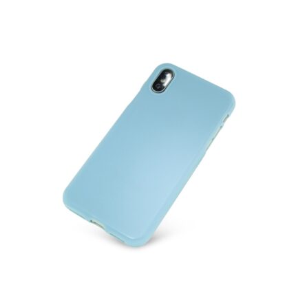 Light blue phone case with camera cutout against white background.