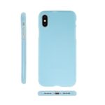 Light blue silicone phone case for iPhone with camera cutout.