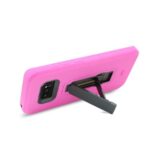 Pink phone case with a black kickstand on a white background.