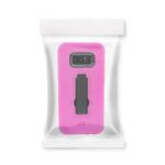 Pink phone case in a clear resealable plastic bag.