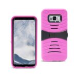 Pink rugged phone case with a black grip and textured back.