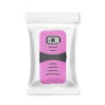 A pink and black protective phone case in clear packaging.