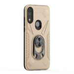 Beige phone case with ring holder and textured design.