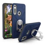 Blue phone case with tiger image and built-in metal ring stand.