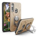 Two beige phone cases with built-in ring holders and kickstands.