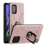 Pink phone case with built-in ring holder and kickstand for smartphone protection.