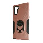Protective brown phone case with built-in ring holder and black grip accents.