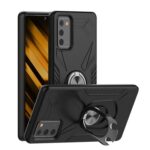 Black rugged phone case with a built-in ring holder and kickstand.