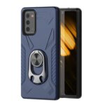 Protective blue phone case with a built-in ring holder on a smartphone.