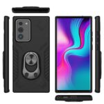 Black smartphone case with built-in ring holder and stylus pen.