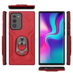Red rugged phone case with built-in ring holder and kickstand.