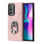 Pink smartphone case with ring holder and textured design.