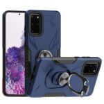 Blue rugged phone case with ring holder for a smartphone.