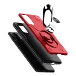 Two smartphone cases, one red and one black, with a ring holder and stand.