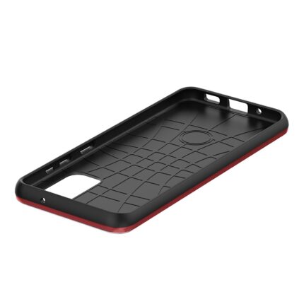 Black and red phone case with textured interior.
