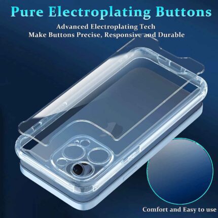 Clear phone case with protective buttons for enhanced responsiveness and durability.