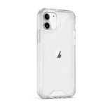 Clear protective case on a white iPhone.