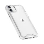 Clear protective phone case showcasing the back of a white smartphone.