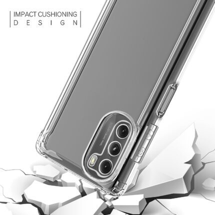 Transparent phone case showcasing sleek design and camera cutout.