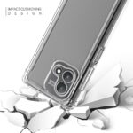 Clear impact-resistant phone case protecting a smartphone on cracked surface.