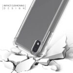 Clear phone case shown on cracked surface highlighting durability.