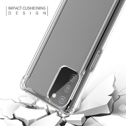 Clear phone case with impact cushioning, protecting against drops.