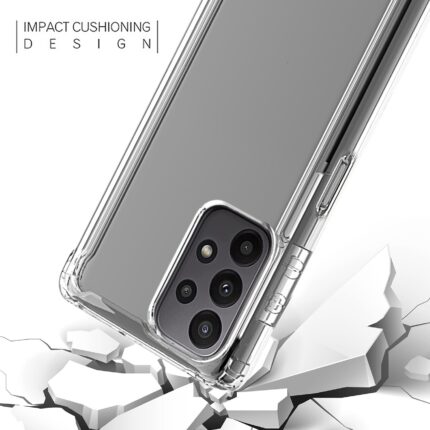 Clear protective phone case with reinforced corners for impact cushioning.