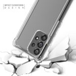 Clear impact-resistant phone case protecting against drops.