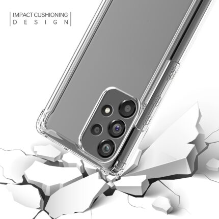 Clear impact-resistant phone case protecting against drops.
