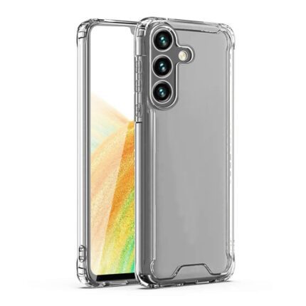 Clear protective phone case showcasing a smartphone with a vibrant screen.