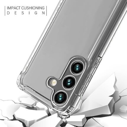 Clear phone case with reinforced corners for impact protection.