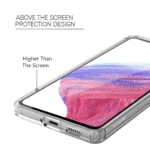 Clear phone case with raised edges for screen protection.