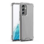 Clear protective phone case with reinforced corners for a smartphone.