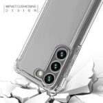 Clear phone case with impact cushioning corners and triple camera cutout.