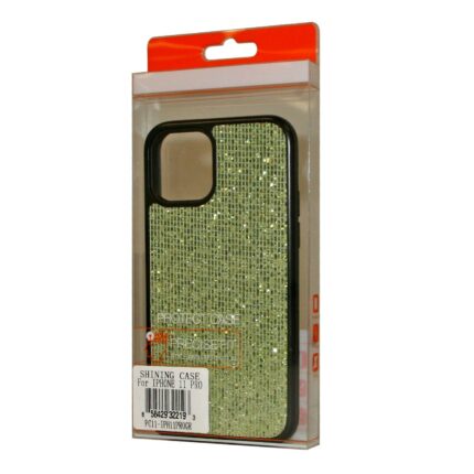 Green textured phone case in retail packaging.