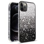 Elegant black and silver gradient phone case with sparkling rhinestones.